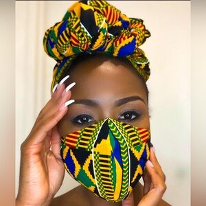 Vibrant Patterned Headwrap and Face Mask Set